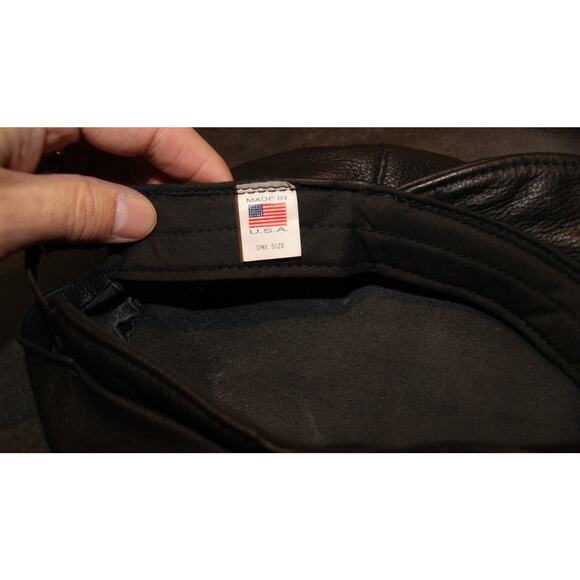 Vintage Biker Motorcycle Black Leather Cabbie Captain Cap Hat Strapback USA Made - Picture 7 of 7